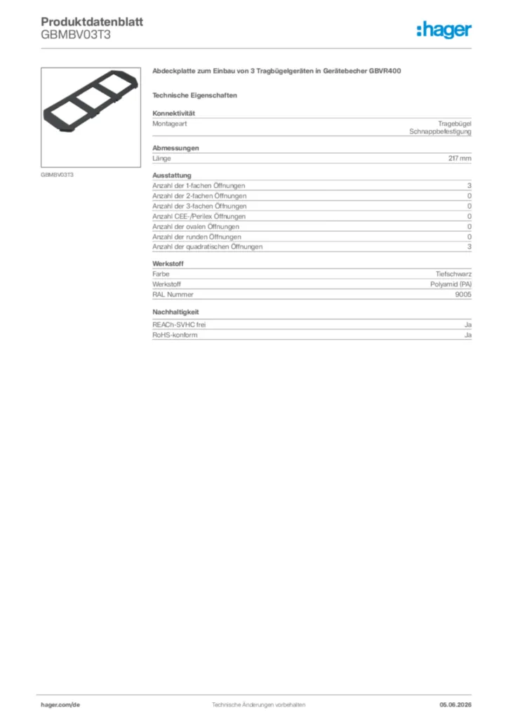 Bild Hager Produktdatenblatt GBMBV03T3 | Hager Deutschland