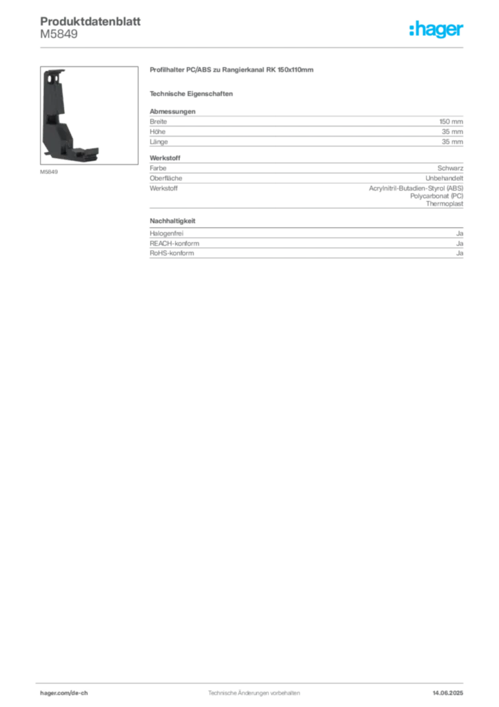 Bild Hager Produktdatenblatt M5849 | Hager Schweiz