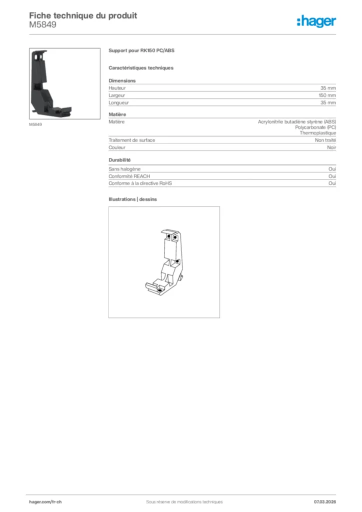 Image Hager Fiche technique du produit M5849 | Hager Suisse