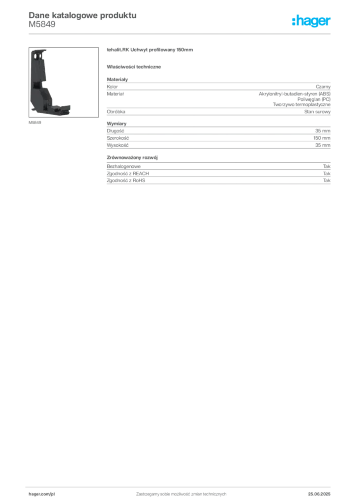 Zdjęcie Hager Karta katalogowa M5849 | Hager Polska