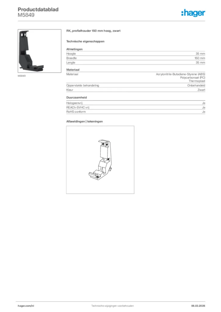 Afbeelding Hager Productdatablad M5849 | Hager Nederland