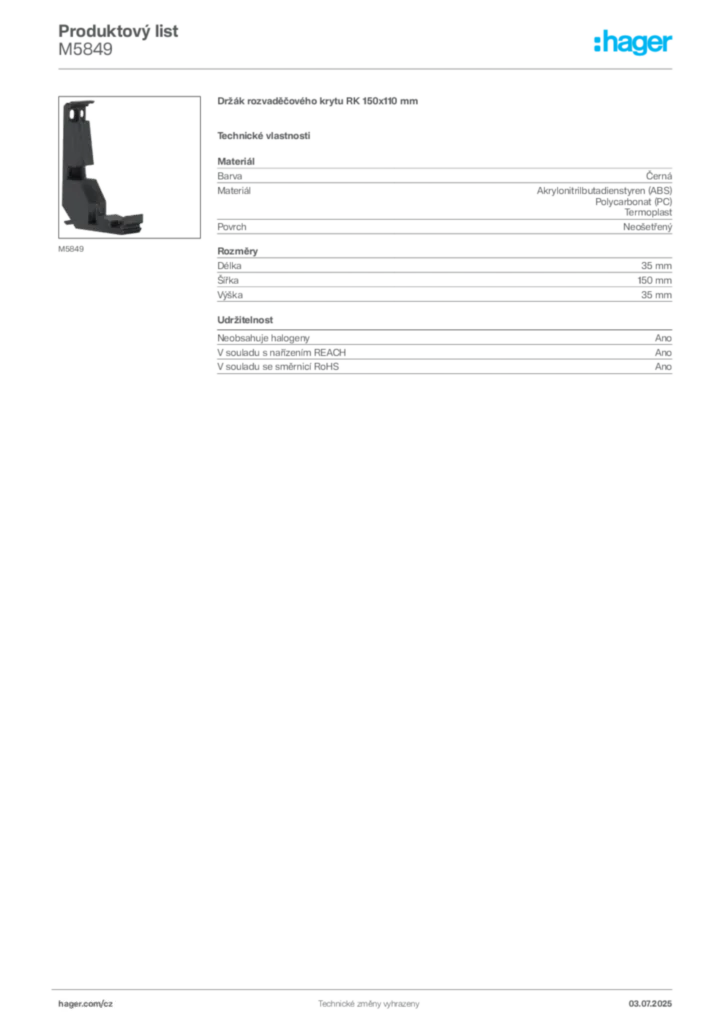 Obrázek Hager Produktový list M5849 | Hager