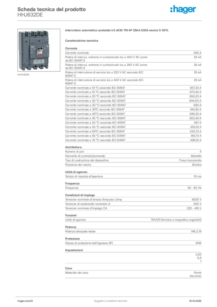 Immagine Hager Scheda tecnica del prodotto HHJ632DE | Hager Italia