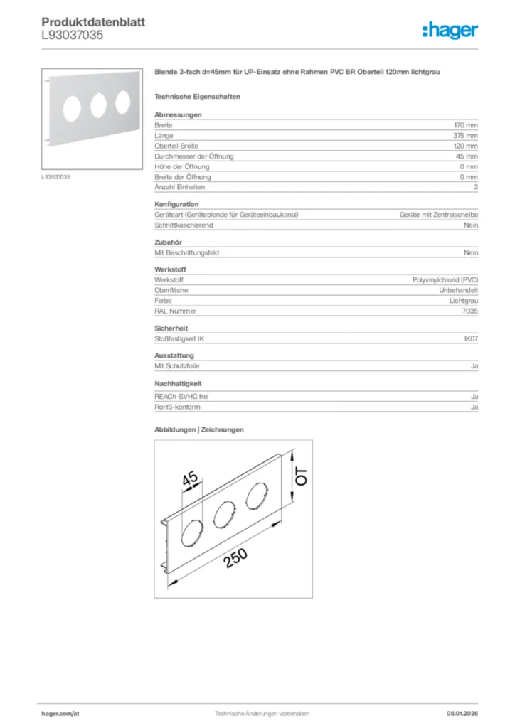 Bild Hager Produktdatenblatt L93037035 | Hager Deutschland