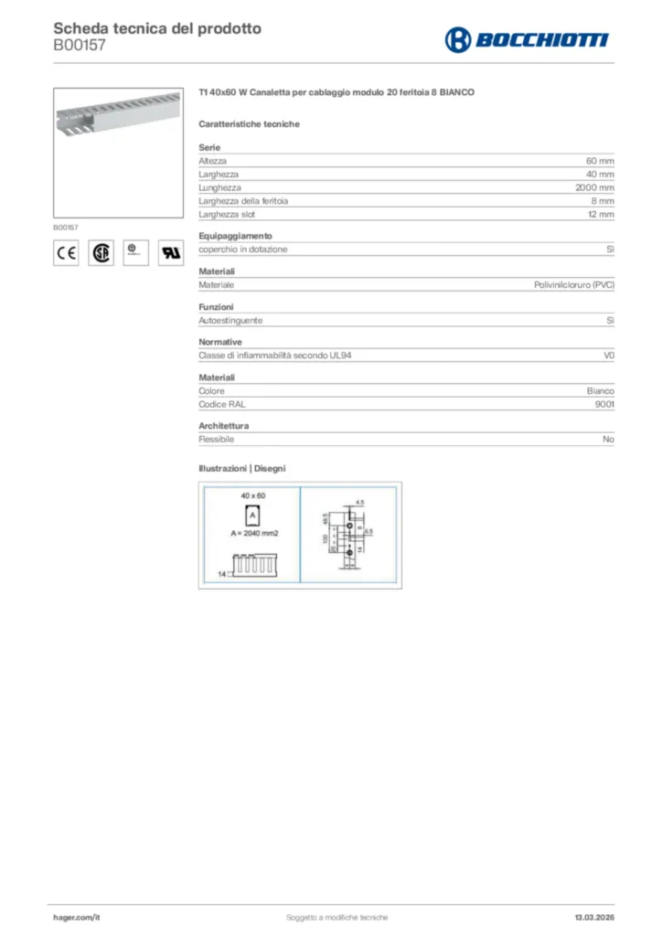 Immagine Bocchiotti Scheda tecnica del prodotto B00157 | Hager Italia