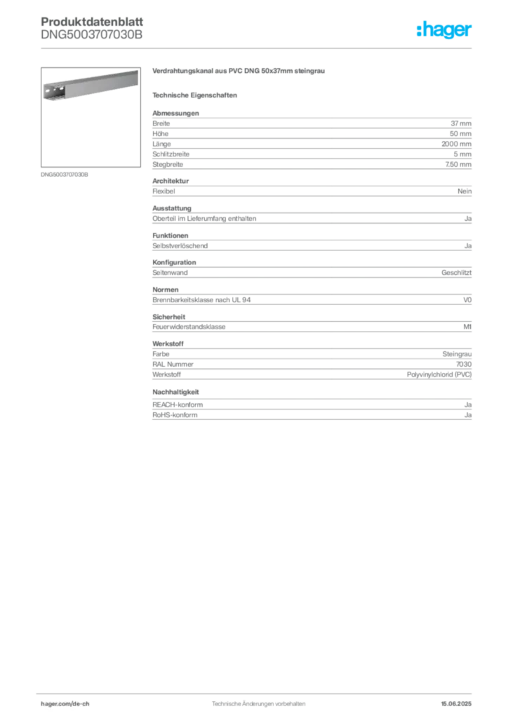 Bild Hager Produktdatenblatt DNG5003707030B | Hager Schweiz