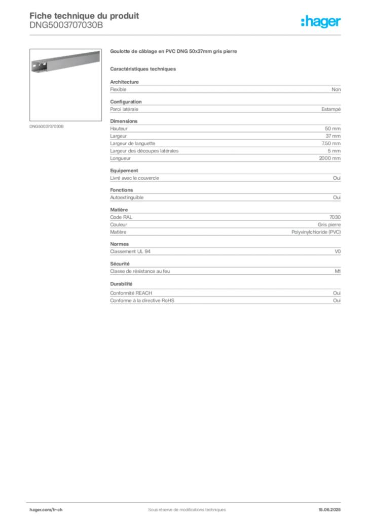 Image Hager Fiche technique du produit DNG5003707030B | Hager Suisse