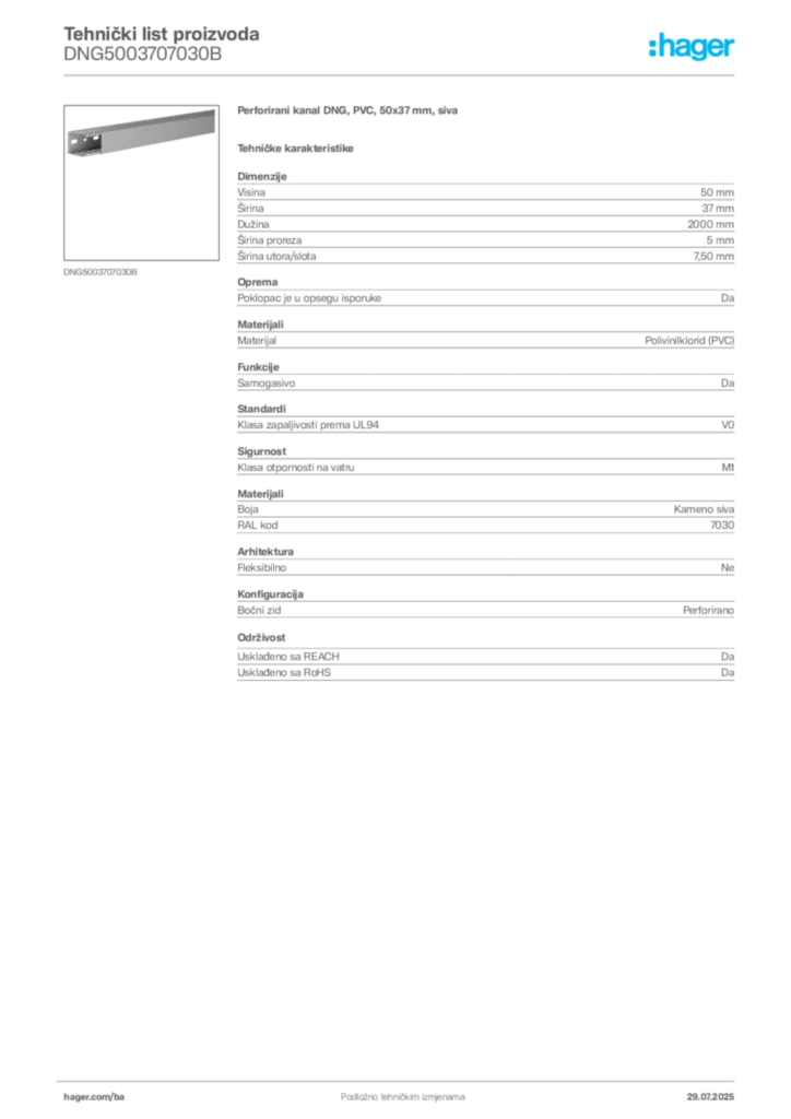 Slika Hager Product data sheet DNG5003707030B  | Hager