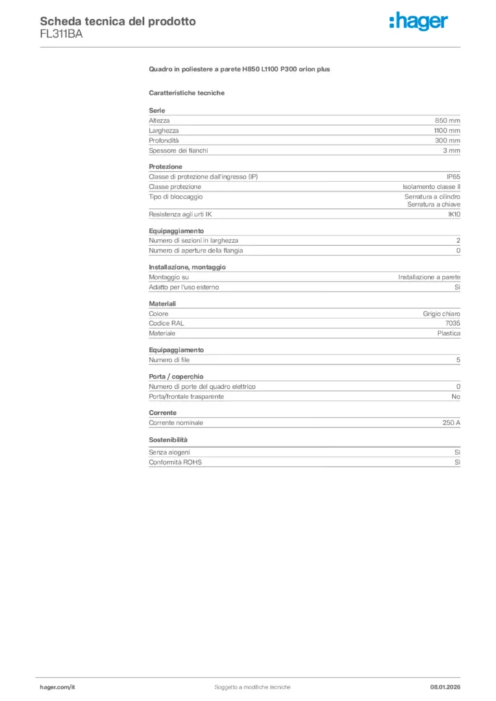 Immagine Hager Scheda tecnica del prodotto FL311BA | Hager Italia