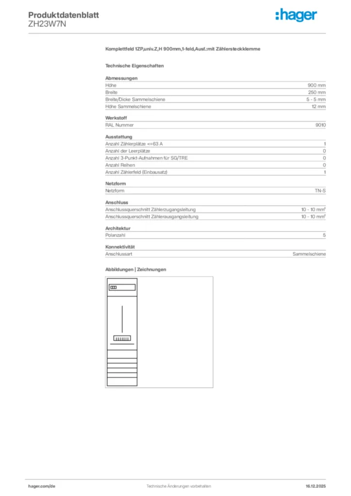Bild Hager Produktdatenblatt ZH23W7N | Hager Deutschland