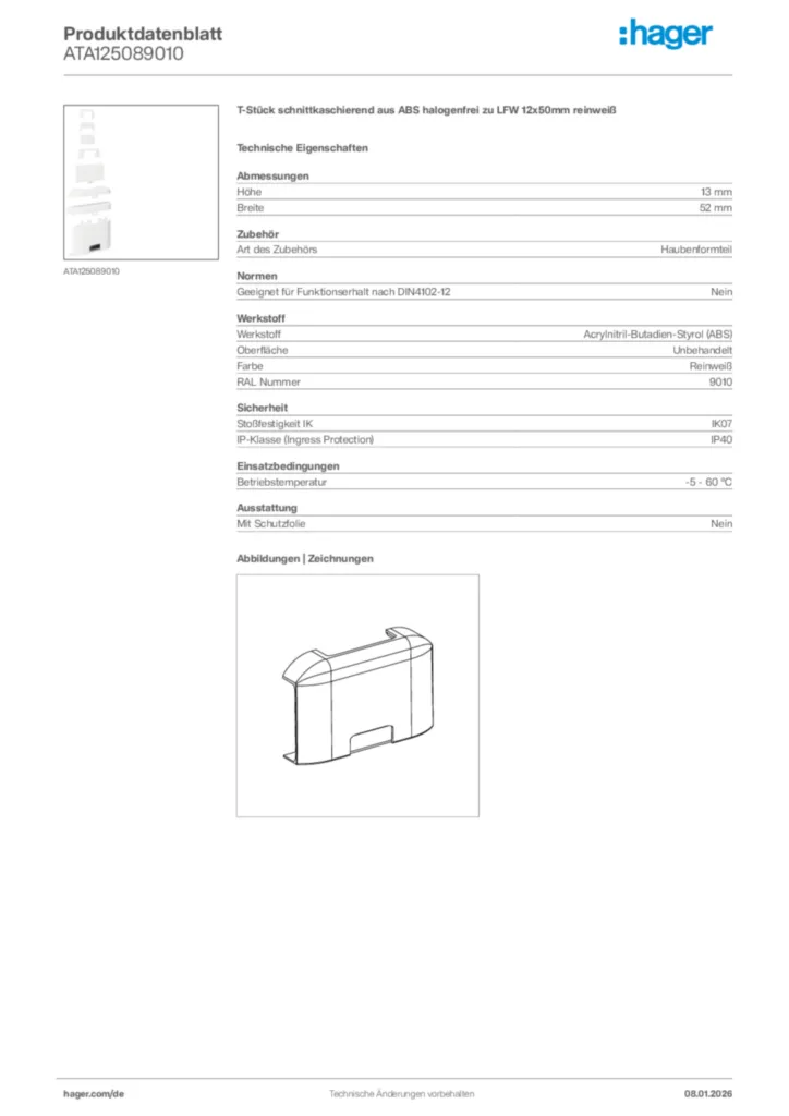 Bild Hager Produktdatenblatt ATA125089010 | Hager Deutschland