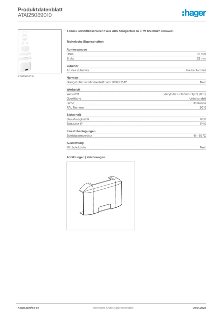 Bild Hager Produktdatenblatt ATA125089010 | Hager Schweiz