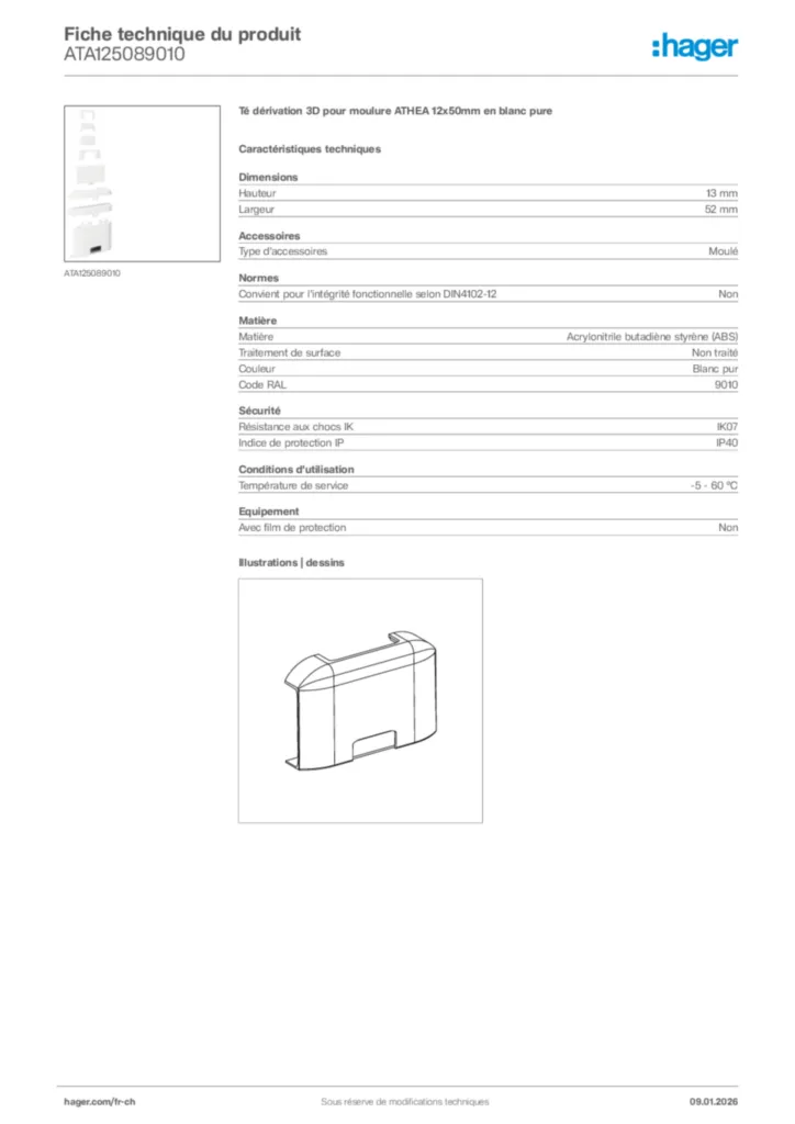 Image Hager Fiche technique du produit ATA125089010 | Hager Suisse