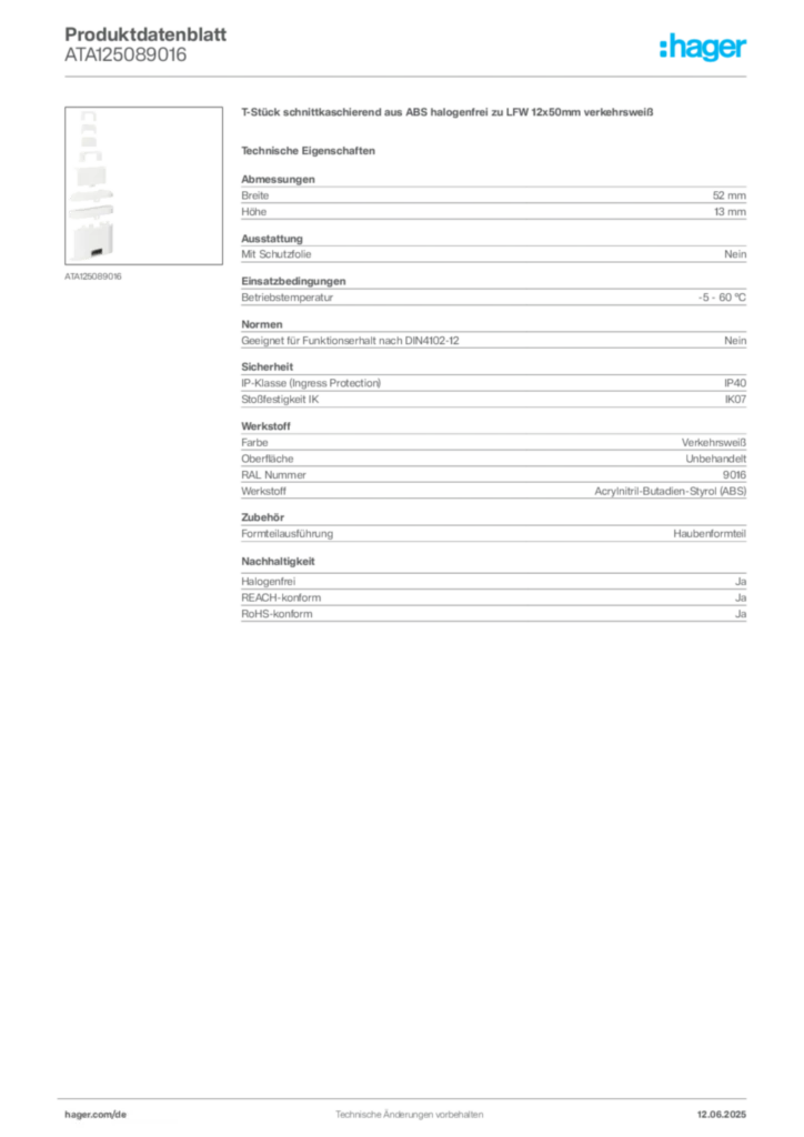 Bild Hager Produktdatenblatt ATA125089016 | Hager Deutschland