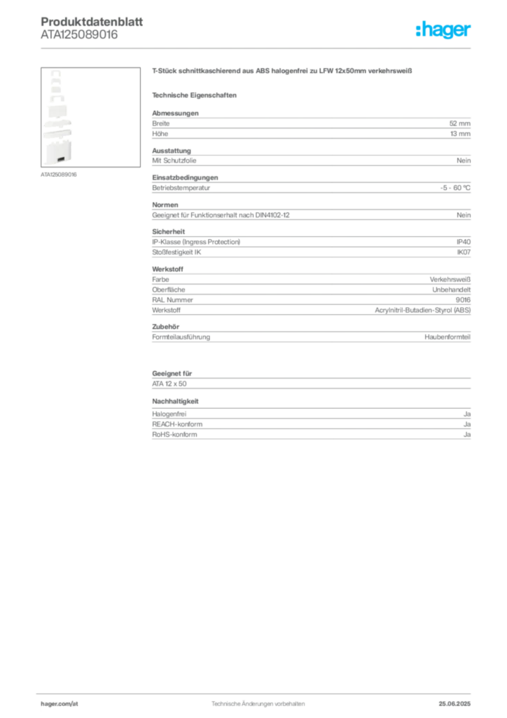 Bild Hager Produktdatenblatt ATA125089016 | Hager Deutschland