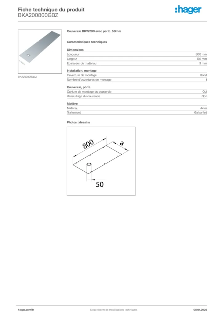 Image Hager Fiche technique du produit BKA200800GBZ | Hager France