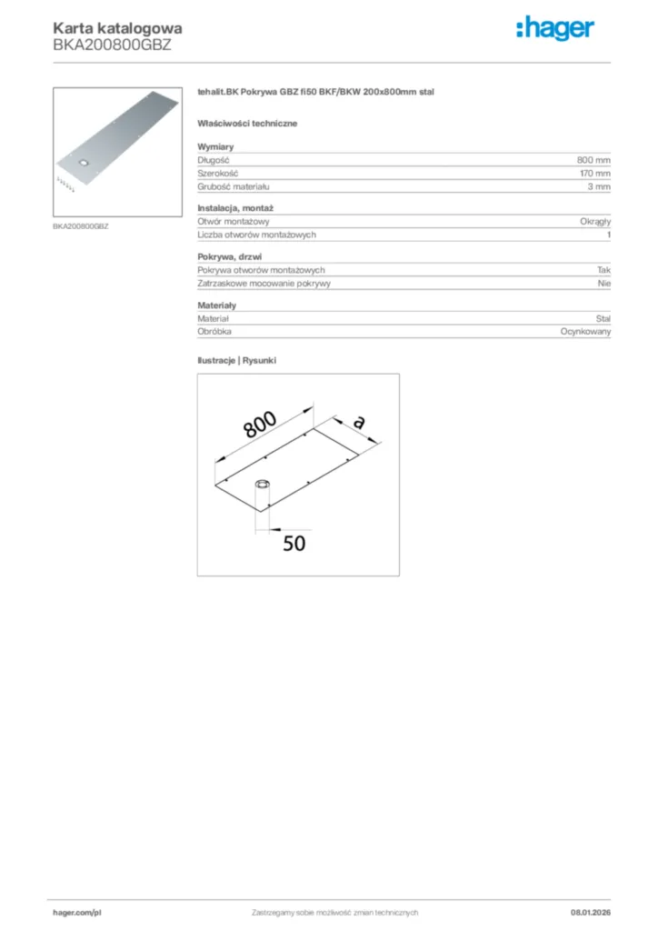 Zdjęcie Hager Karta katalogowa BKA200800GBZ | Hager Polska