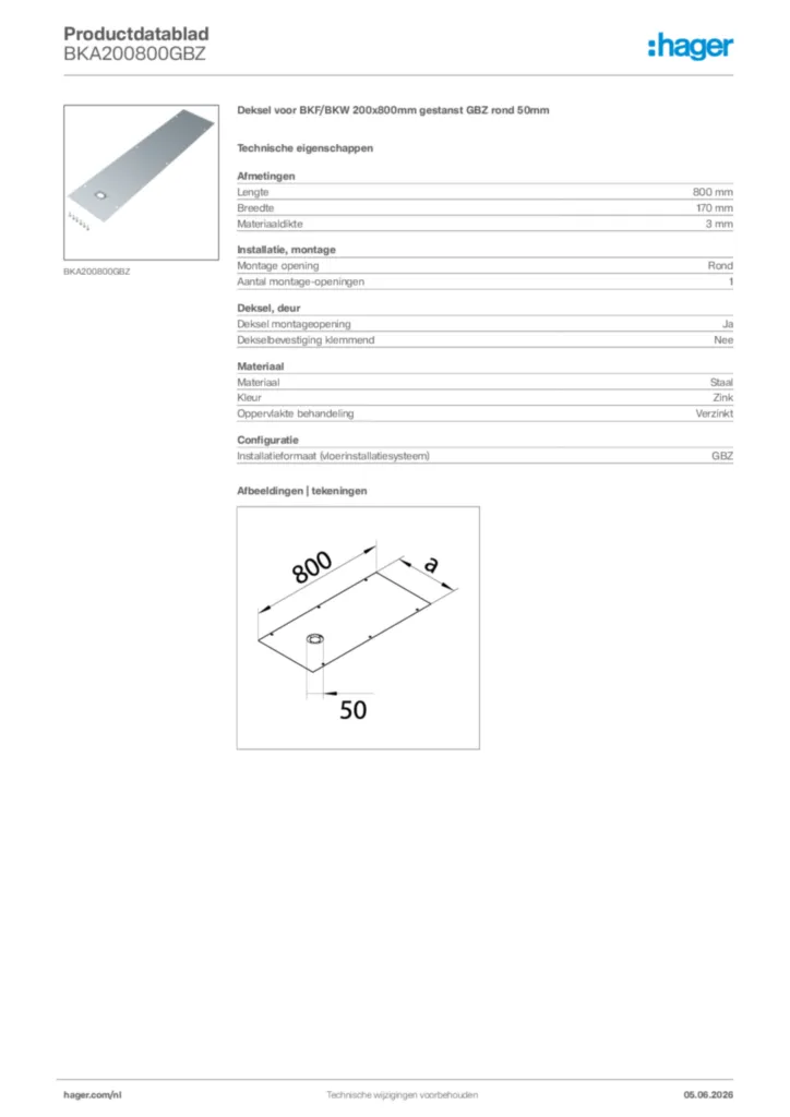 Afbeelding Hager Productdatablad BKA200800GBZ | Hager Nederland