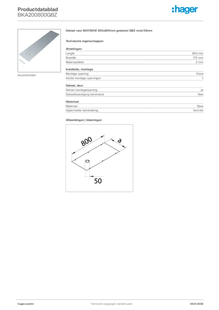 Afbeelding Hager Productdatablad BKA200800GBZ | Hager Nederland