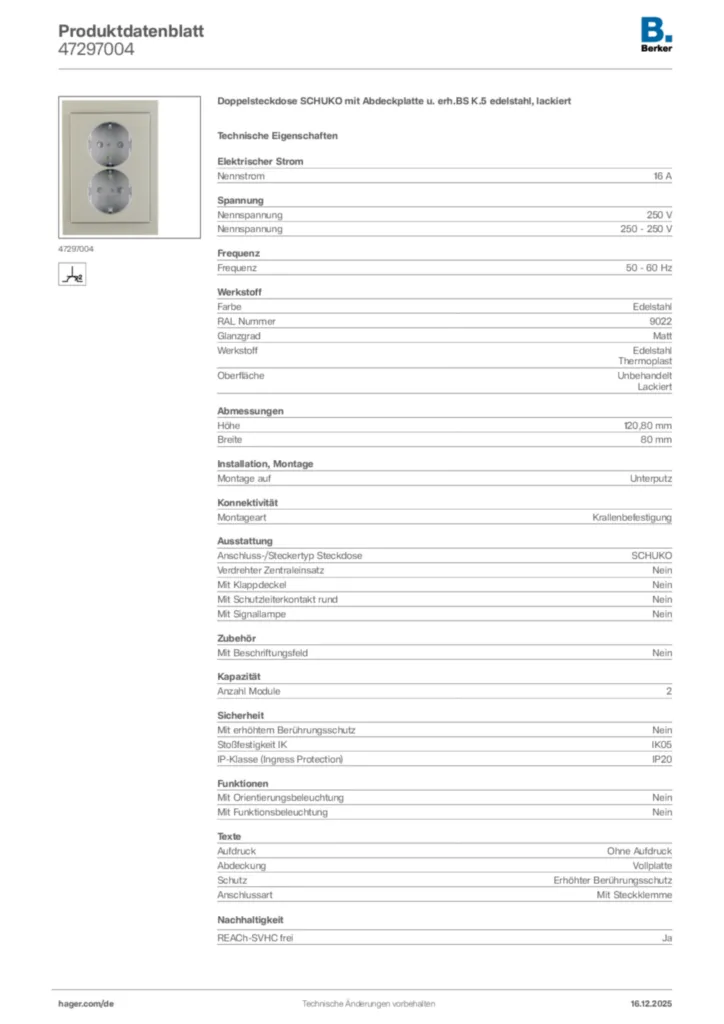 Bild Berker Produktdatenblatt 47297004 | Hager Deutschland