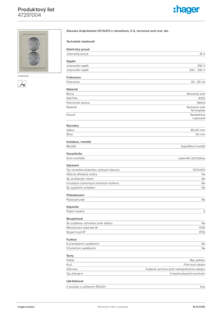 Obrázek Hager Produktový list 47297004 | Hager