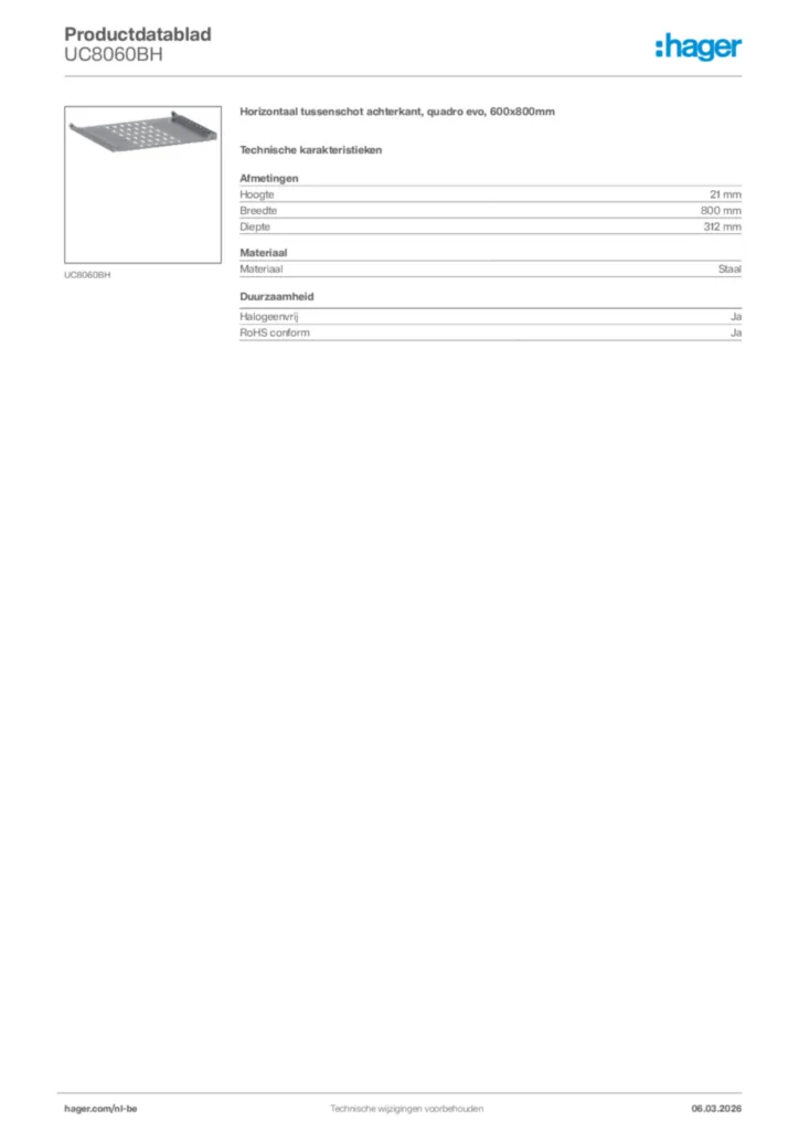 Afbeelding Hager Productdatablad UC8060BH | Hager Belgium