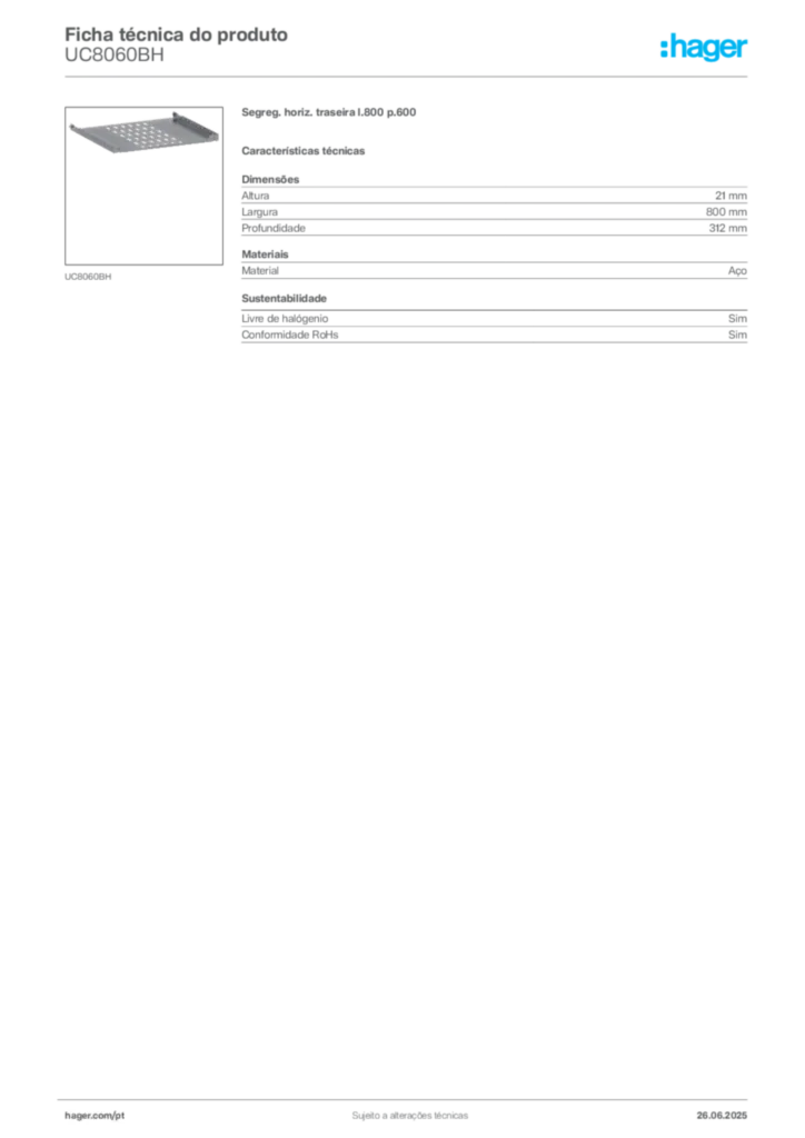 Imagem Hager Ficha técnica do produto UC8060BH | Hager Portugal