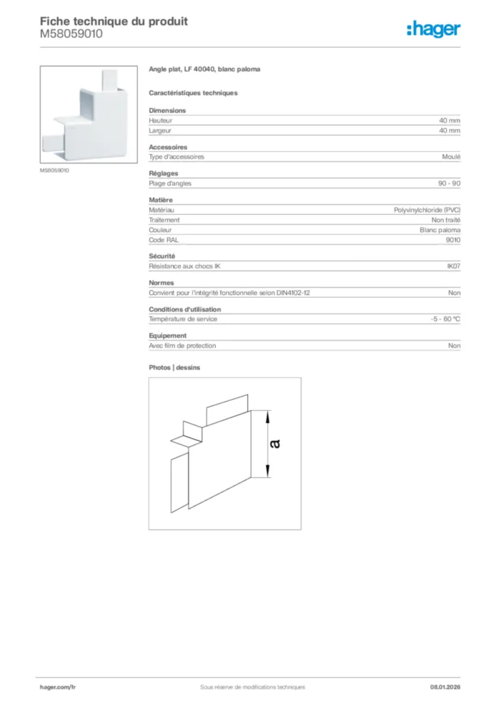Image Hager Fiche technique du produit M58059010 | Hager France