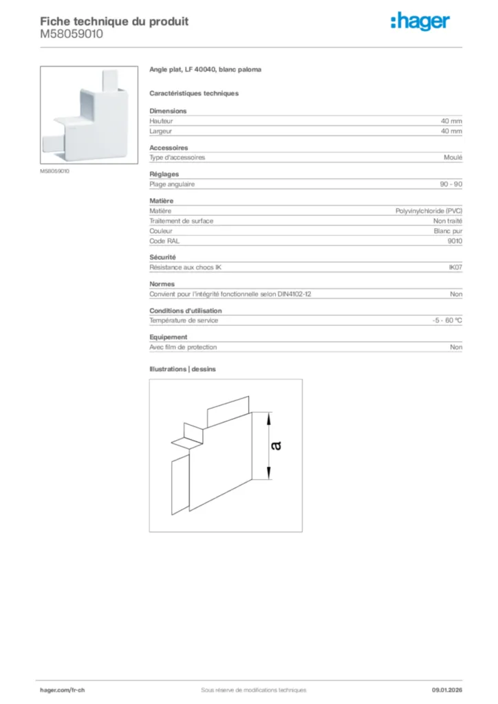 Image Hager Fiche technique du produit M58059010 | Hager Suisse