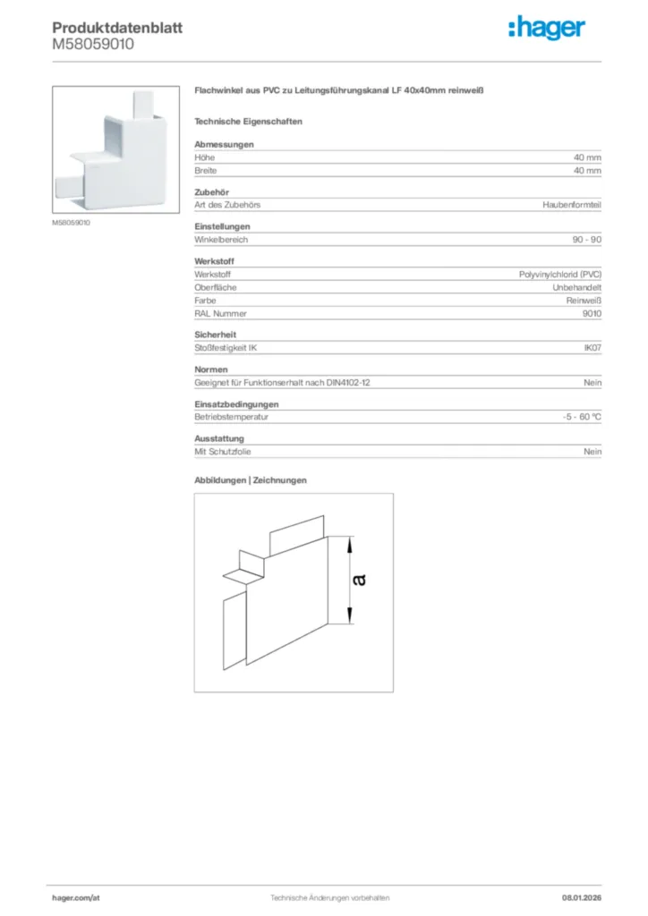 Bild Hager Produktdatenblatt M58059010 | Hager Deutschland