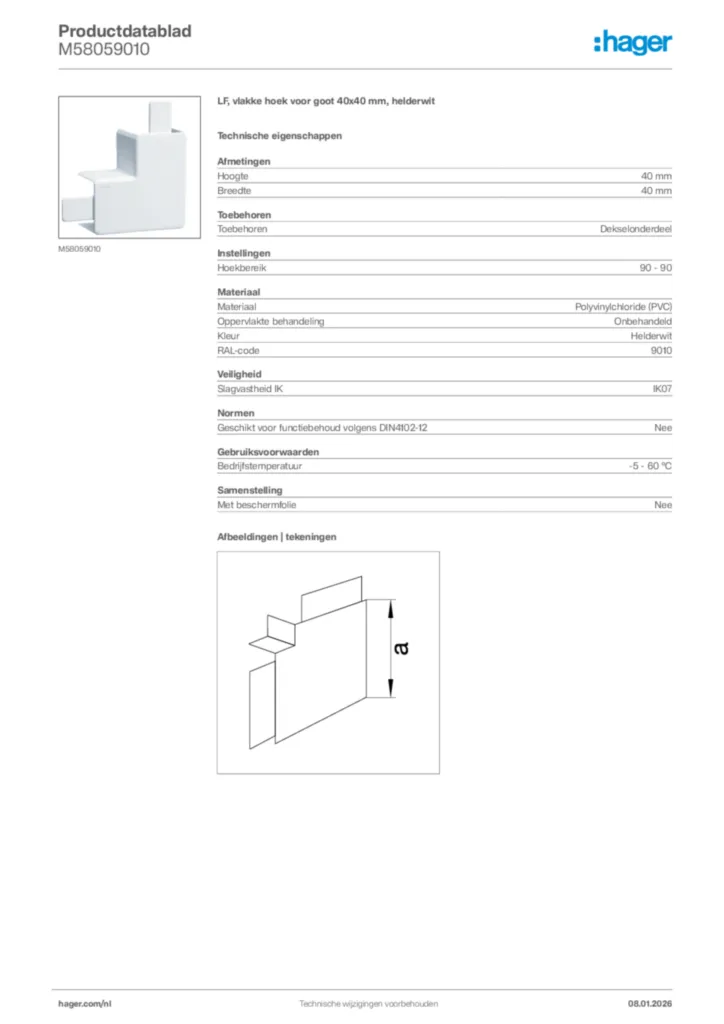 Afbeelding Hager Productdatablad M58059010 | Hager Nederland
