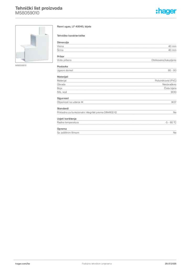 Slika Hager Product data sheet M58059010  | Hager