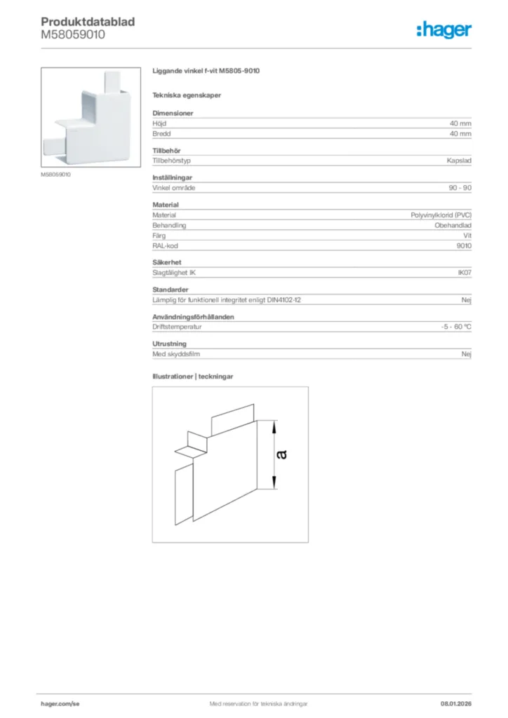 Bild Hager Produktdatablad M58059010 | Hager Sverige