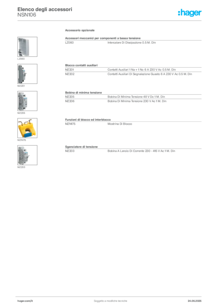 Immagine Hager Scheda tecnica del prodotto NSN106 | Hager Italia