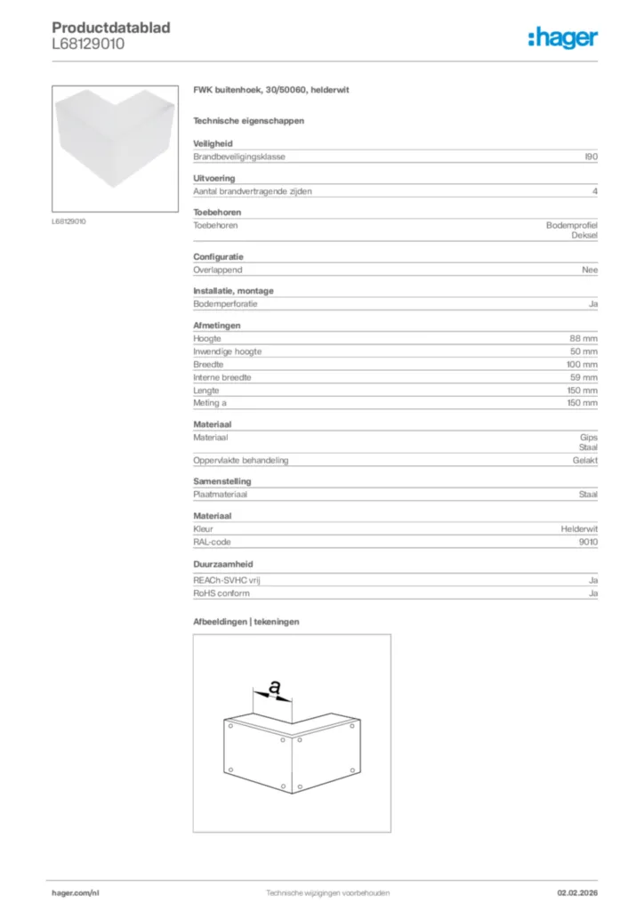 Afbeelding Hager Productdatablad L68129010 | Hager Nederland