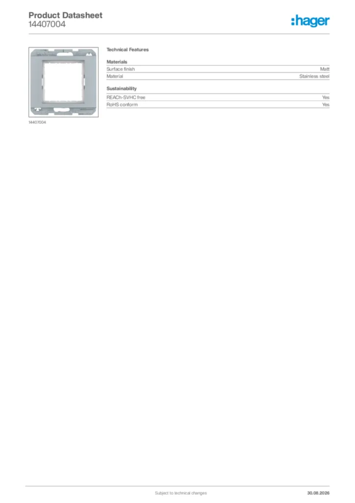 Image Hager Product data sheet 14407004  | Hager