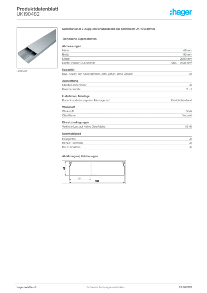 Bild Hager Produktdatenblatt UK190482 | Hager Schweiz