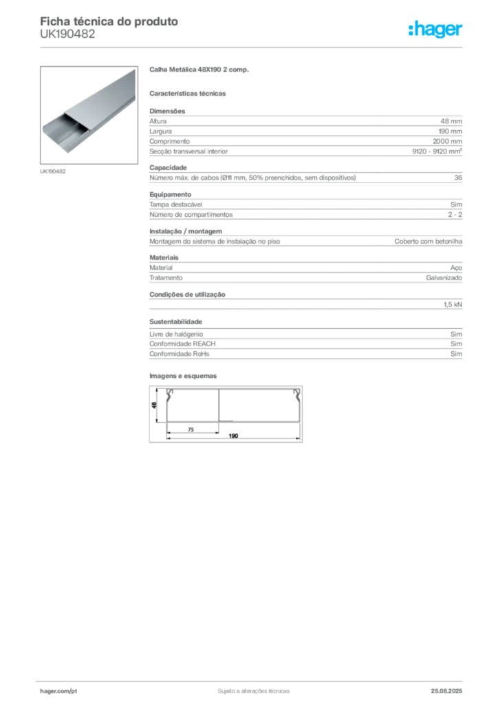 Imagem Hager Ficha técnica do produto UK190482 | Hager Portugal