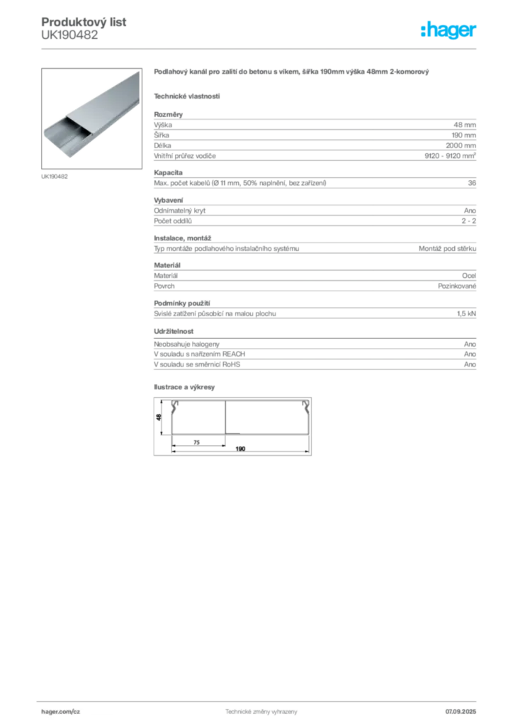 Obrázek Hager Produktový list UK190482 | Hager