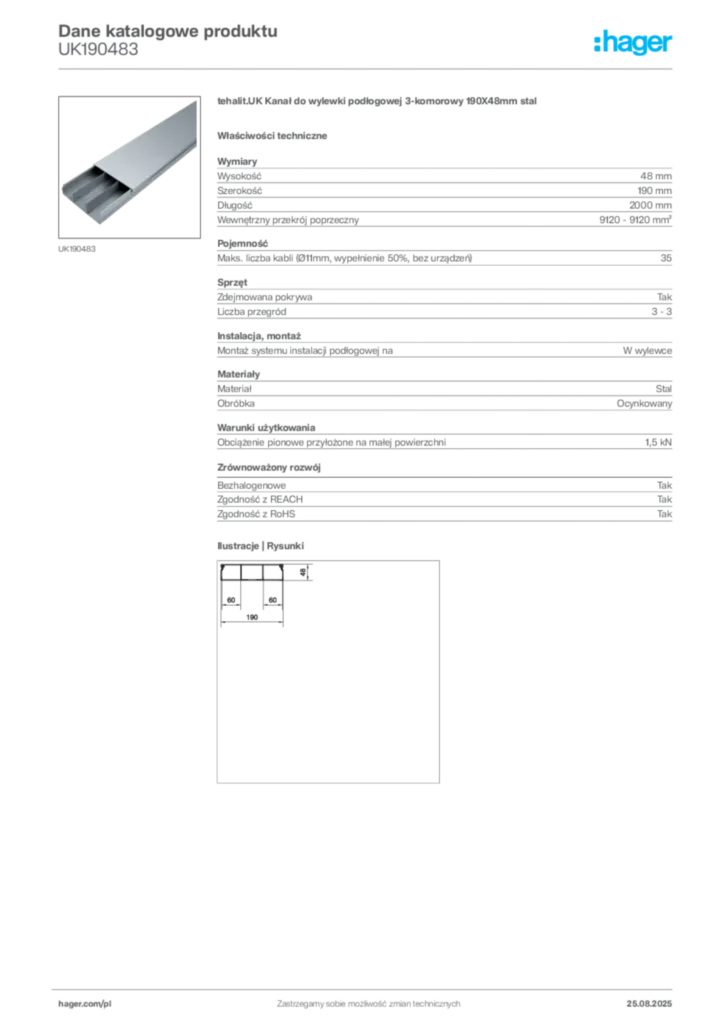 Zdjęcie Hager Karta katalogowa UK190483 | Hager Polska