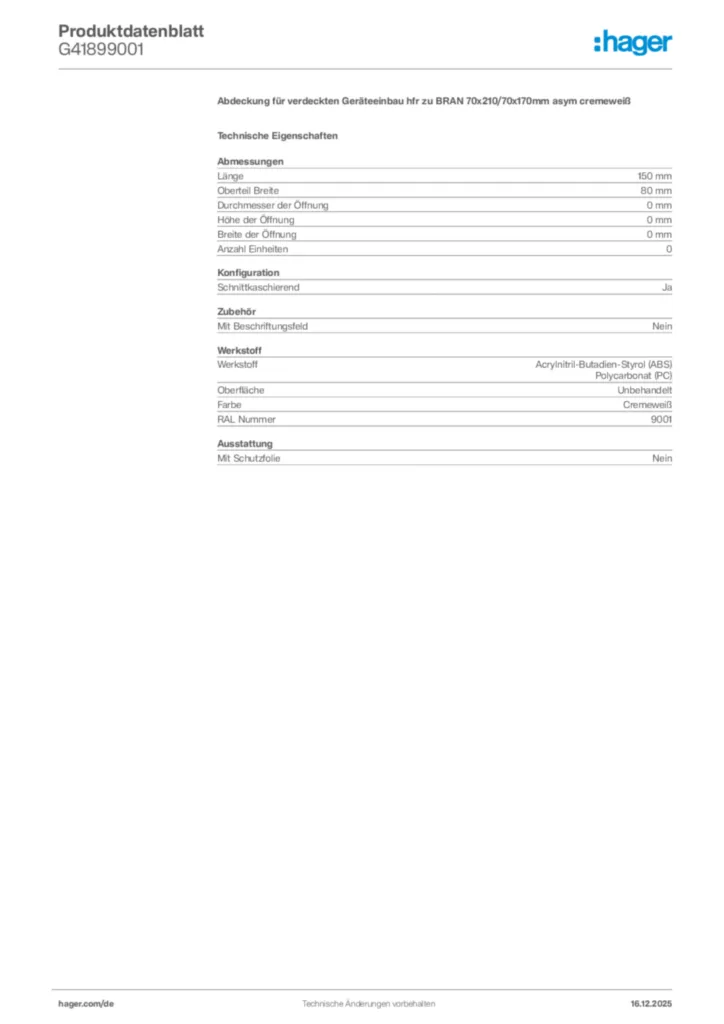 Bild Hager Produktdatenblatt G41899001 | Hager Deutschland