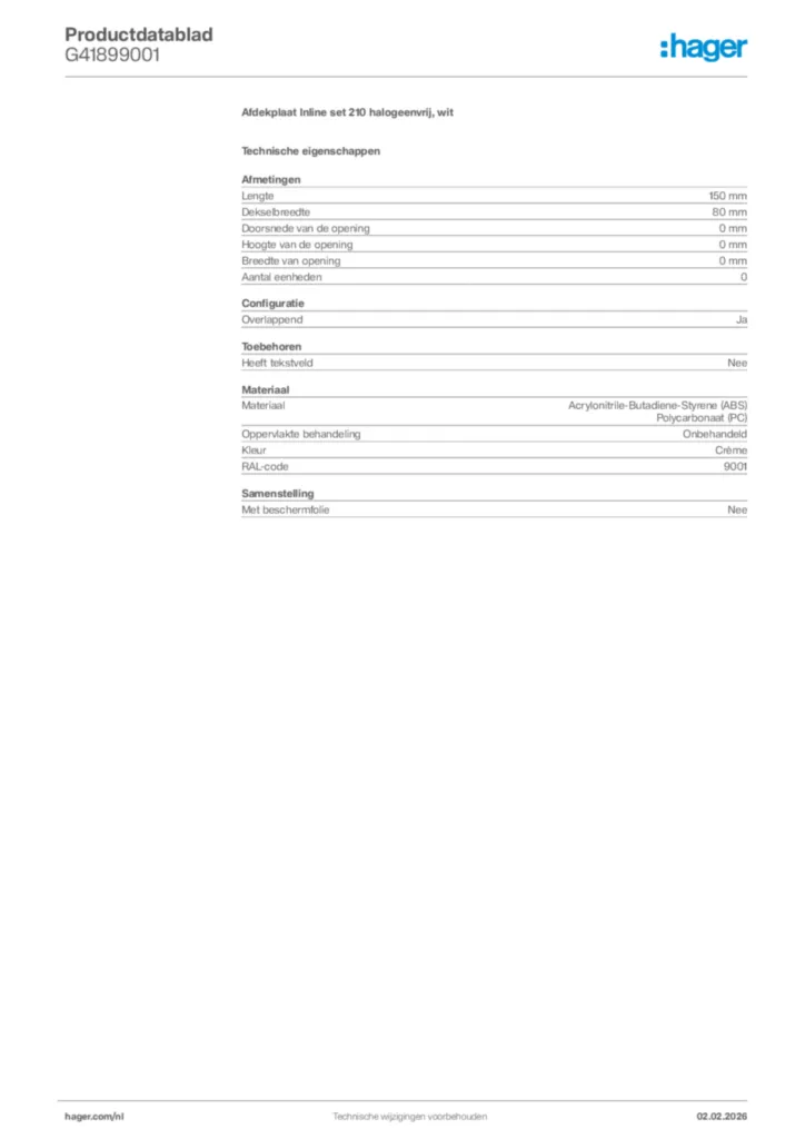 Afbeelding Hager Productdatablad G41899001 | Hager Nederland