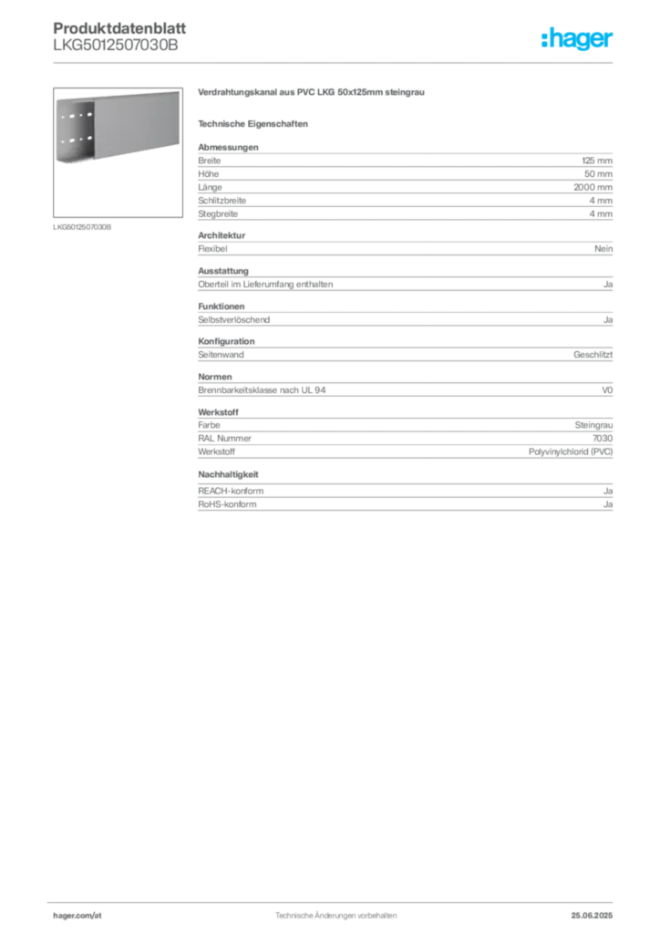 Bild Hager Produktdatenblatt LKG5012507030B | Hager Deutschland