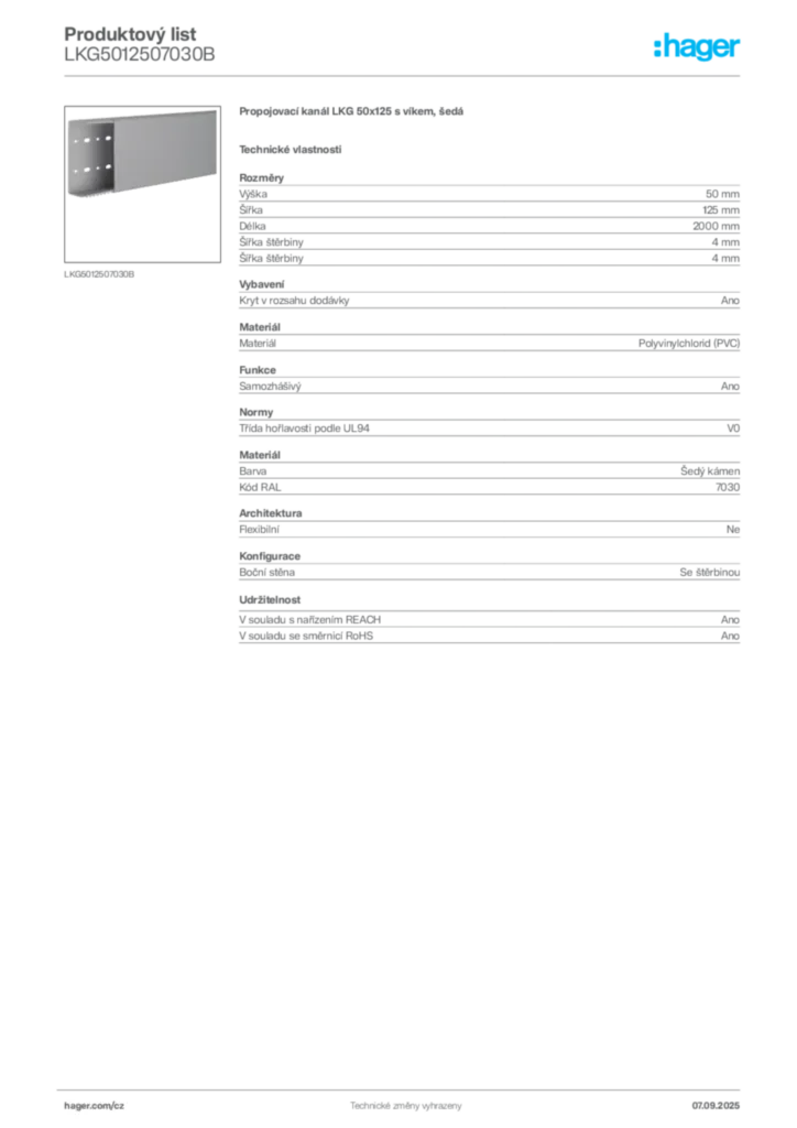 Obrázek Hager Produktový list LKG5012507030B | Hager