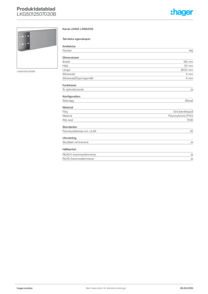Bild Hager Produktdatablad LKG5012507030B | Hager Sverige