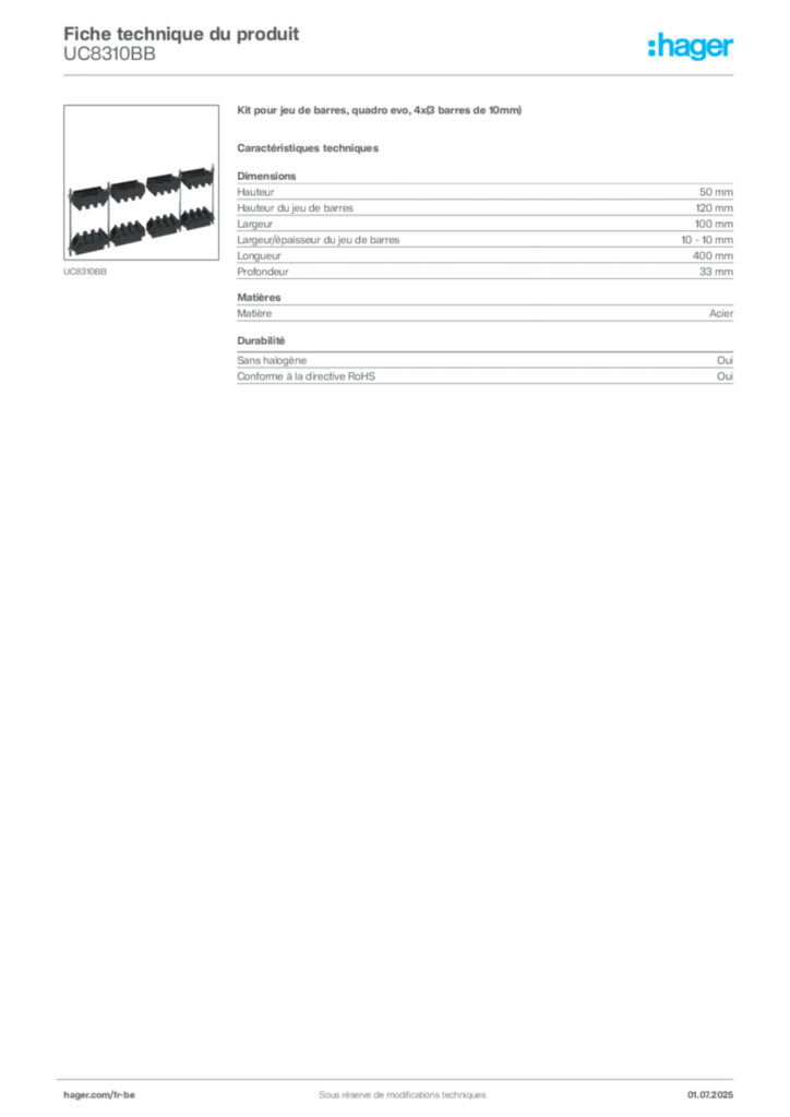 Image Hager Fiche technique du produit UC8310BB | Hager Belgique