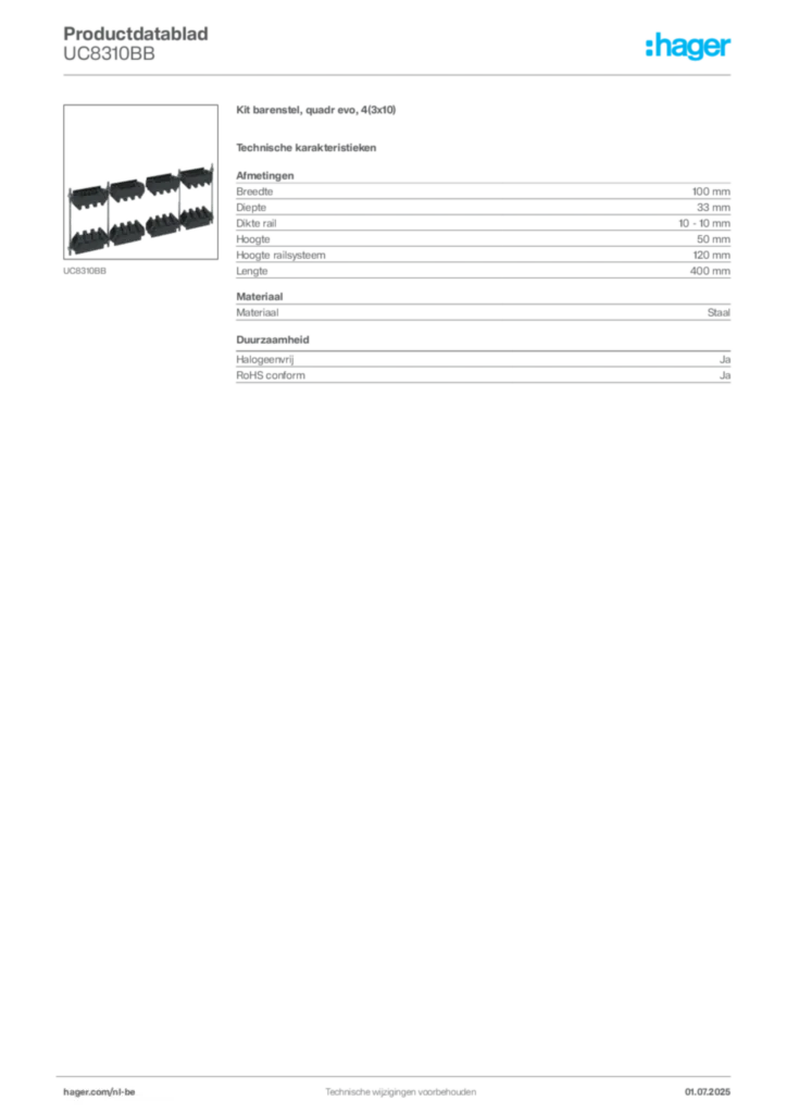Afbeelding Hager Productdatablad UC8310BB | Hager Belgium