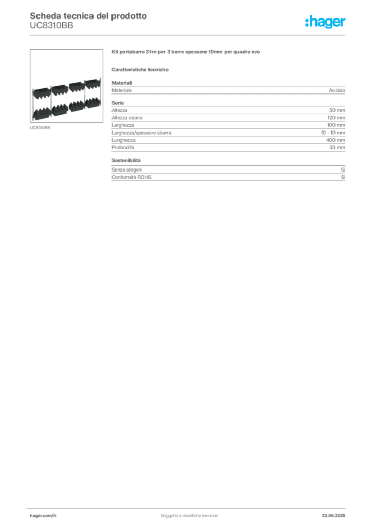 Immagine Hager Scheda tecnica del prodotto UC8310BB | Hager Italia