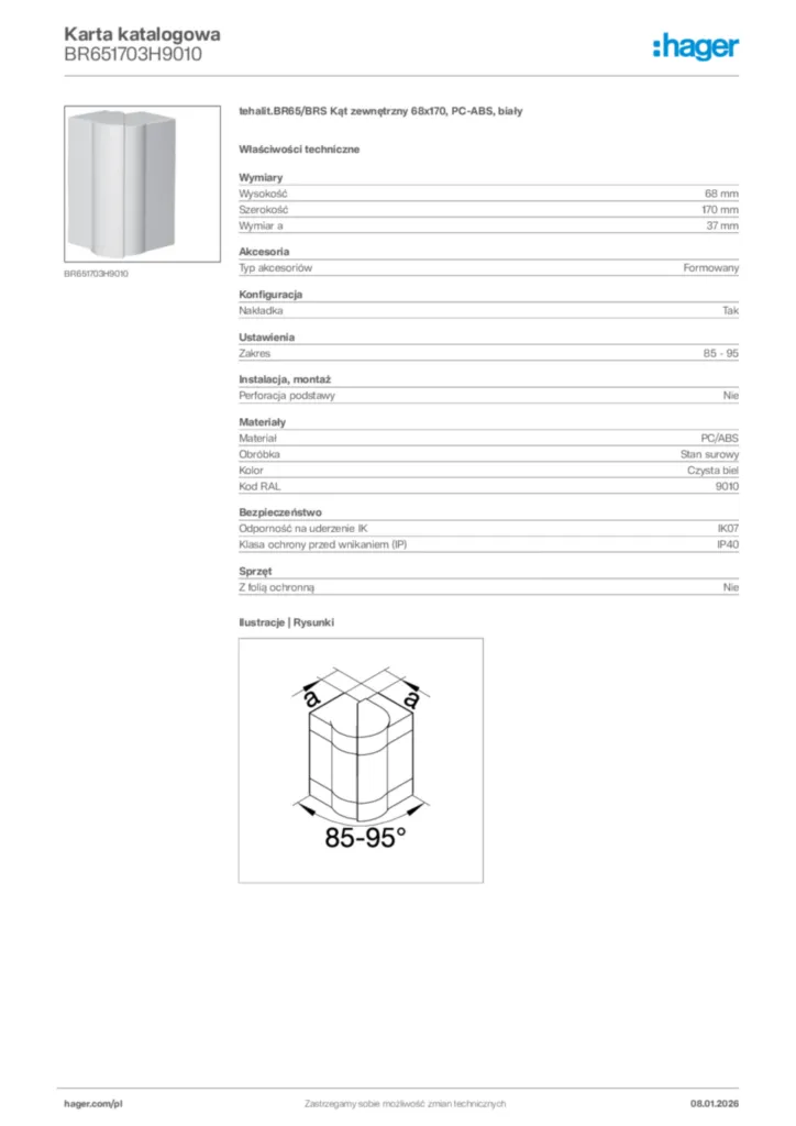 Zdjęcie Hager Karta katalogowa BR651703H9010 | Hager Polska