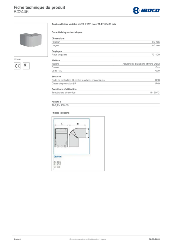 Image Iboco Fiche technique du produit B02446 | Hager France
